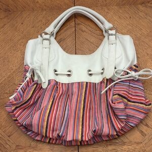 Striped Multicolor Cotton Fabric Faux leather Boho Hobo Bag